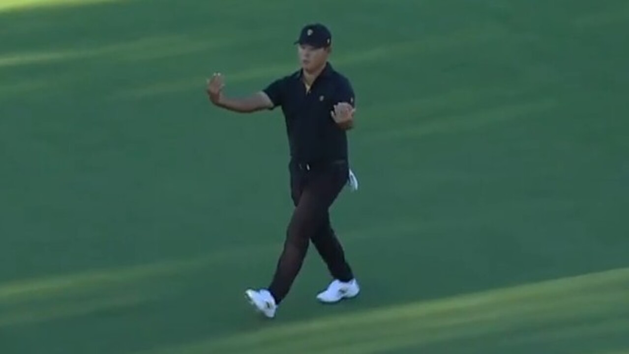 Kim celebrates after clinching International sweep at Presidents Cup